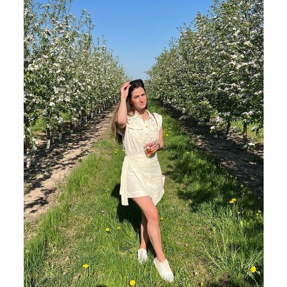 DEREK LAM 10 CROSBY x RTR Off White Linen Blend Crisp Apron Dress Size 44 - Picture 10 of 12